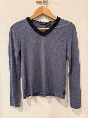 90s Mary Kate and Ashley Lace-Trim Long Sleeve Top in Heather Blue Youth Large